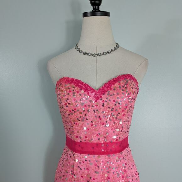 Mermaid Prom Dress Maxi Gown 4 Pink Vintage Y2K Sequin Strapless Coquette Girly - Picture 7 of 11